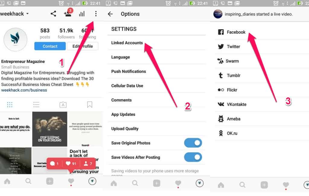 How to link facebook page followers on instagram